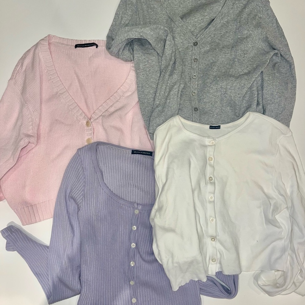 Brandy Melville Sweater Set Button Tops Grey Pink Purple White